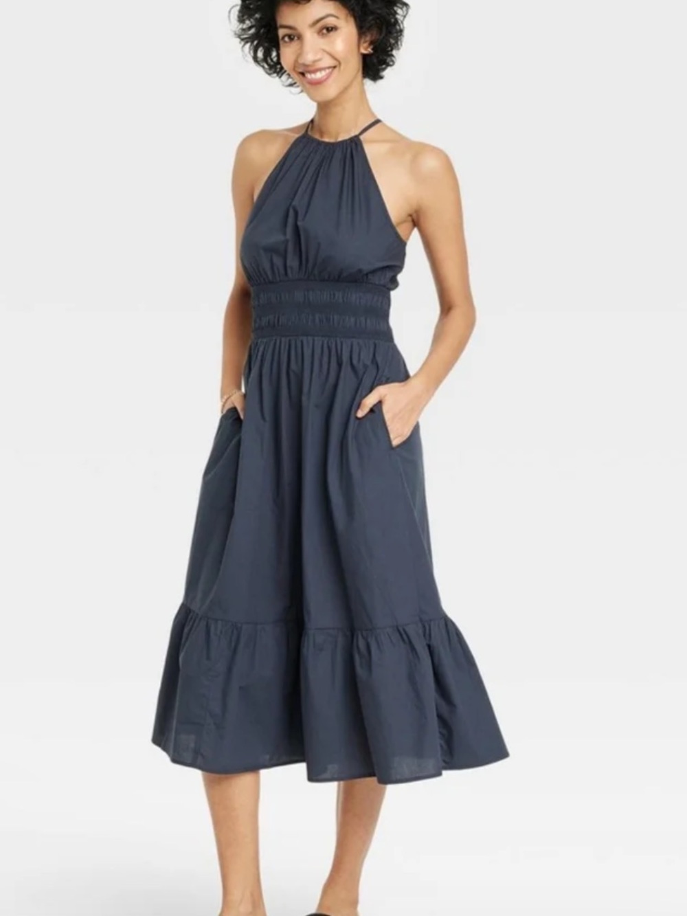 A New Day Women's Cotton Sleeveless Poplin Midi Dress blue